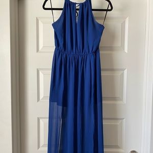 Navy blue maxi dress with leg slits